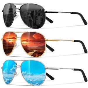 Polarized Aviator Sunglasses UV Protection Driving Fishing Mens Womens 3-Pack